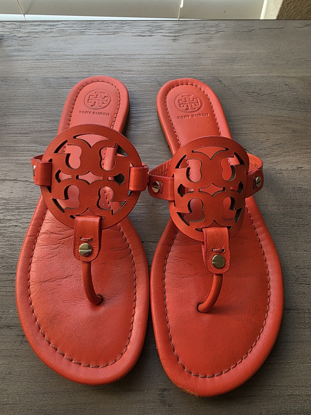Tory Burch Women’s Poppy Red Miller Logo Thong Sandals